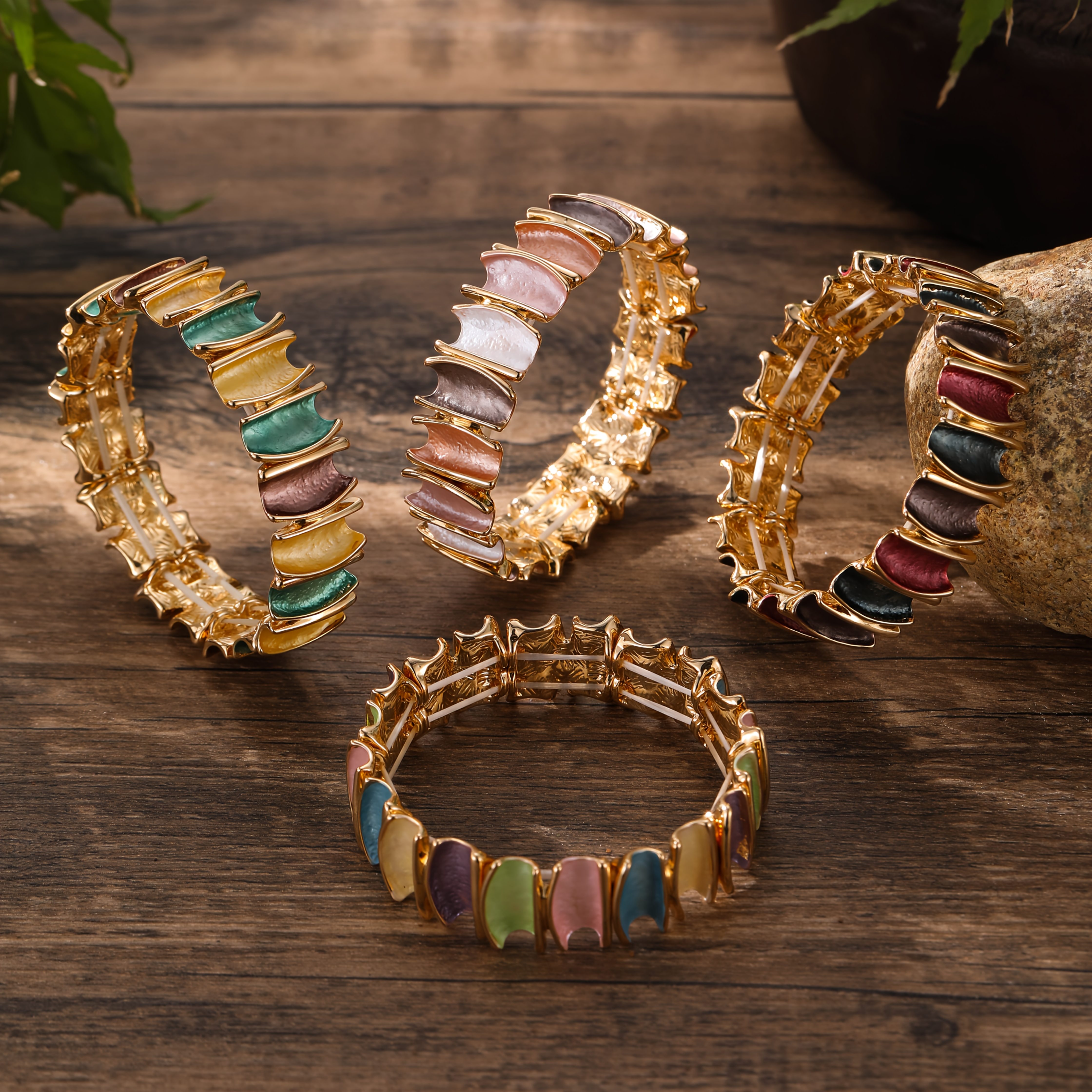 Women's Macaron-Colored Enamel Plated Stretch Bracelet, Elegant Gift